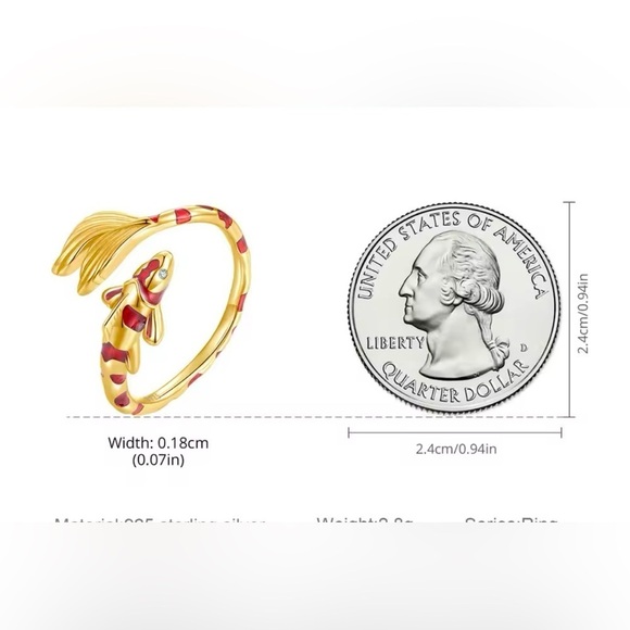 18K Gold Bohemian Lucky Koi Fish Enameled Detailing Ring Open Ring Adjustable - Picture 11 of 11